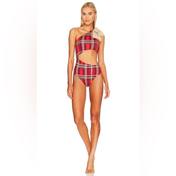 Revolve Beach Riot NWT Celine One Piece Swimsuit In Holiday Plaid - Picture 1 of 8